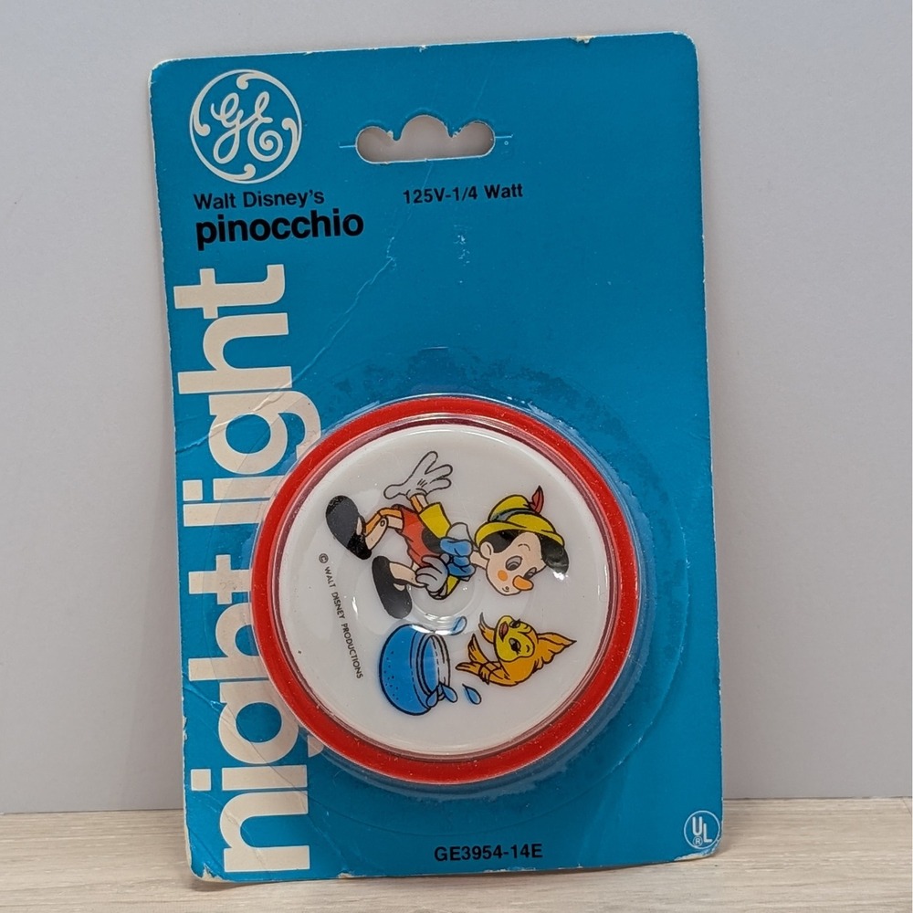 GE Walt Disney Pinocchio Night Light 125V 1/4 Watt Vintage 1977 NIB Working